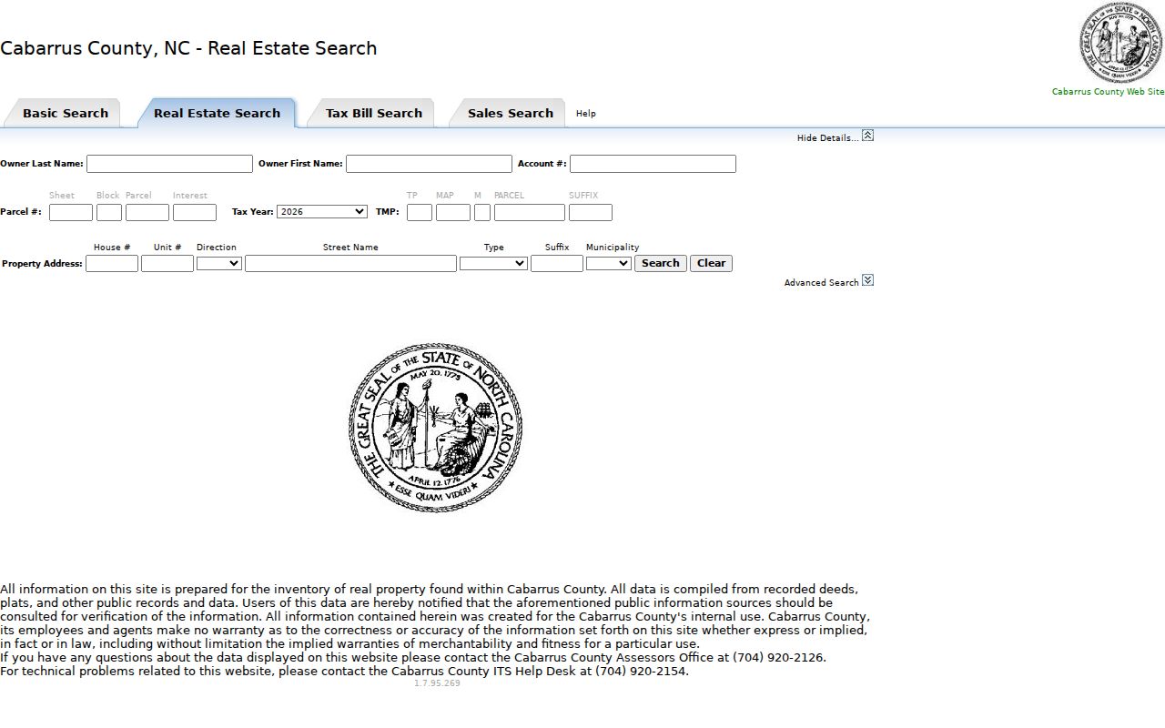 Kannapolis public record fields in Cabarrus Real Estate Search