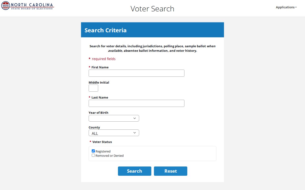 Kannapolis voter registration search form for North Carolina voter records