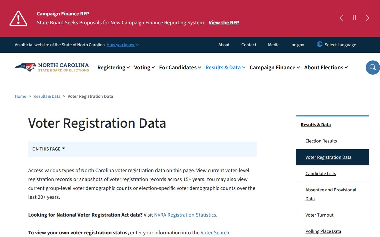 Kannapolis voter registration records download page for North Carolina voter files